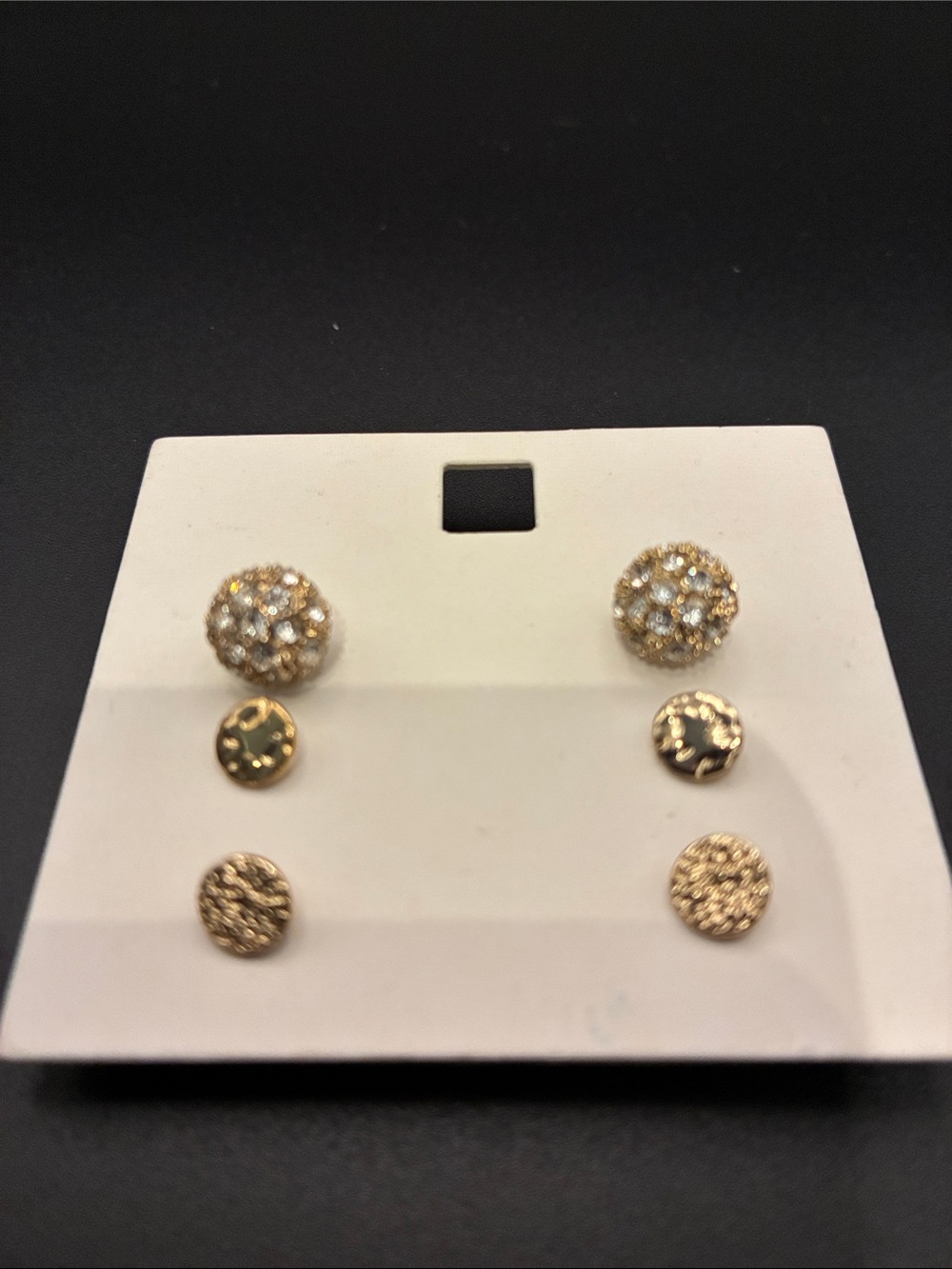 Gold-Tone Crystal & Textured Stud Earring Set - 3 Pair